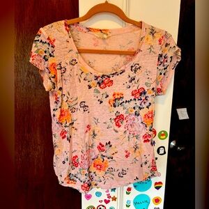 Rebecca Taylor Floral Pink Linen Top
